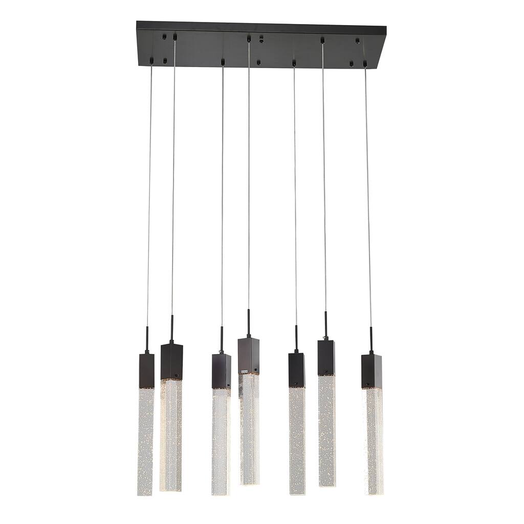 7-Light Matte Black Island Lighting With A Clear Bubble Crystal