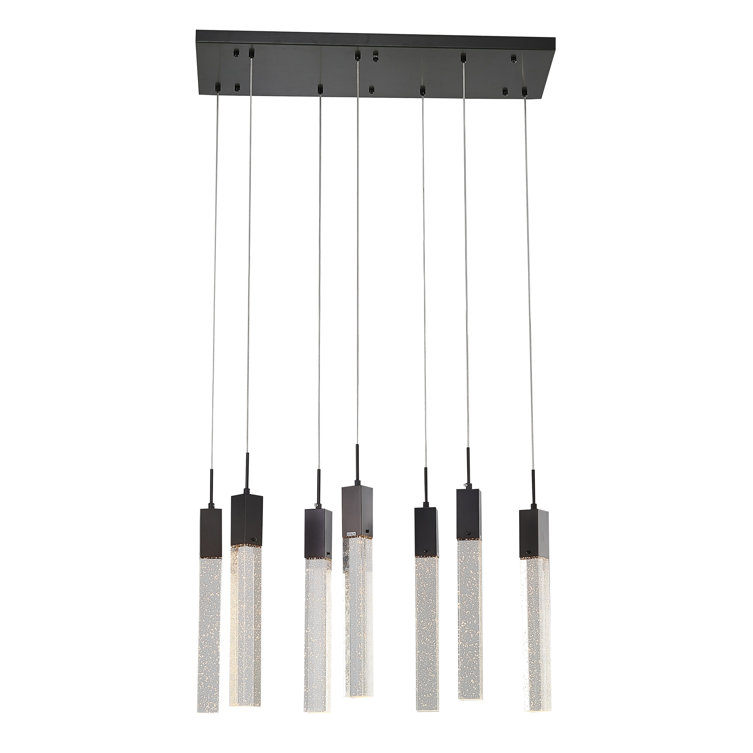 Transitional 7-Light Matte Black Clear Bubble Crystal Chandelier