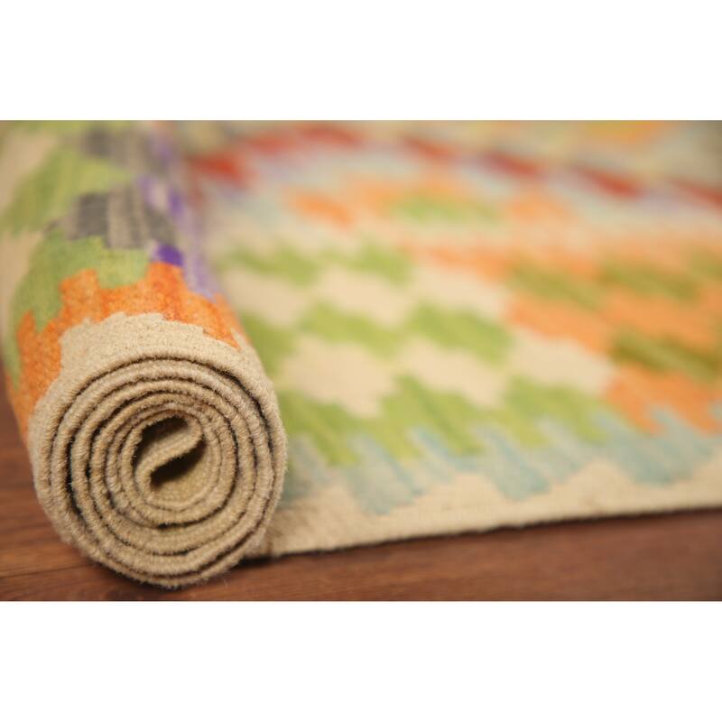 Hand Woven Oriental 100% Wool Carpet Southwestern Geometric Multi-Colored Kilim Area Rug - 6' 7'' X 5' 0''