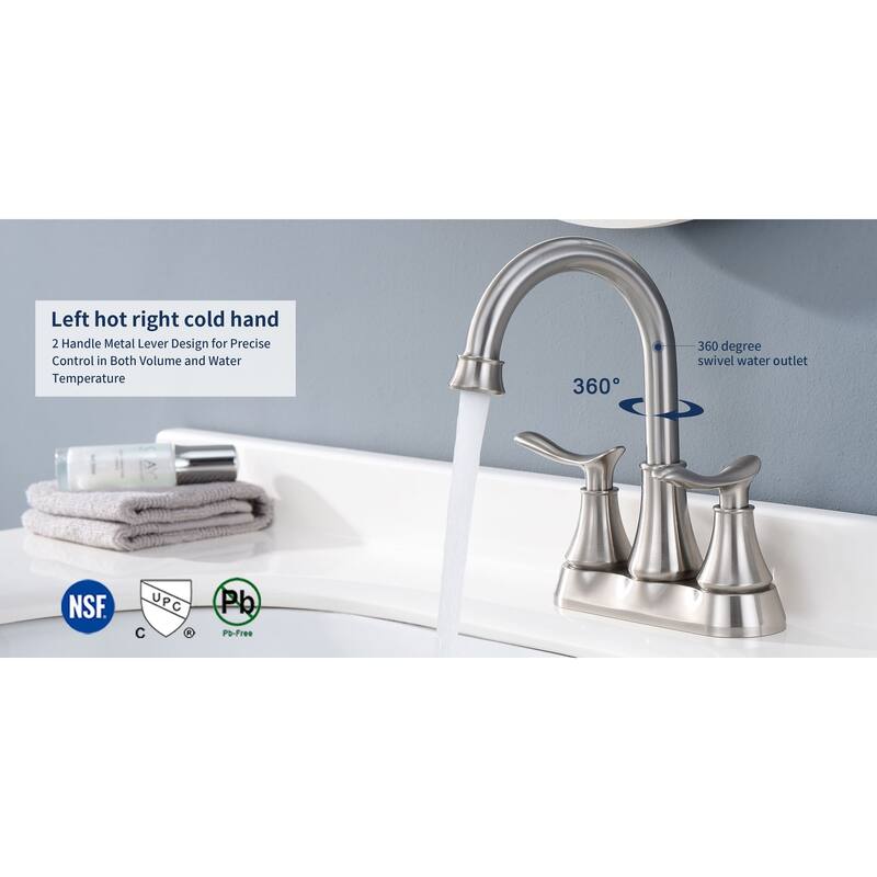 4 Inch Centerset Bathroom Sink Faucet Dual Handle Bathroom Faucet with 360°Swivel Spout Vanity Tap with Pop Up Drain