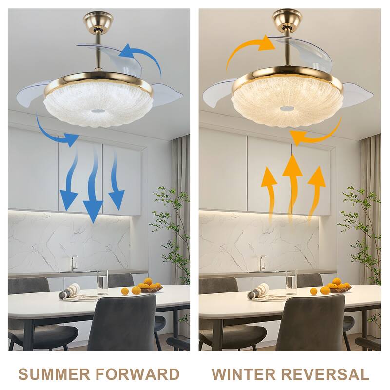 42" Black Modern Retractable Ceiling Fan with LED Light and Remote Control