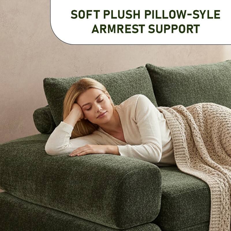 Modern Chenille Convertible Sofa Bed Queen Size Split Back Design