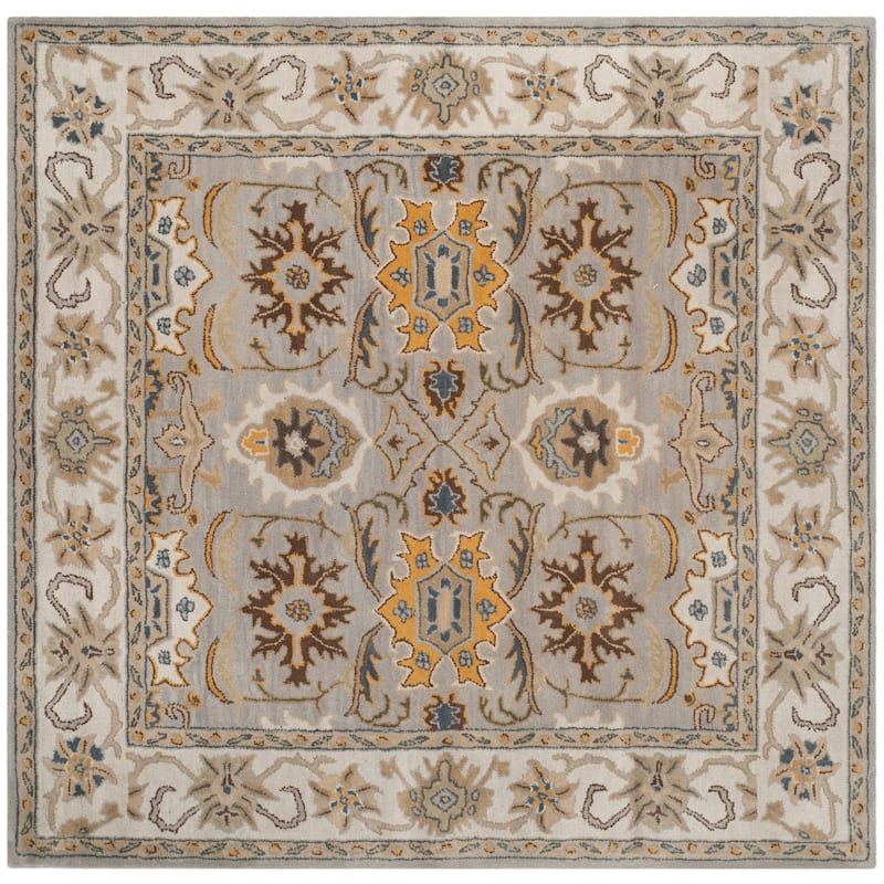SAFAVIEH Handmade Heritage Dot Daisy Traditional Oriental Wool Rug - 6' x 6' Square - Light Grey/Grey - Square/Runner
