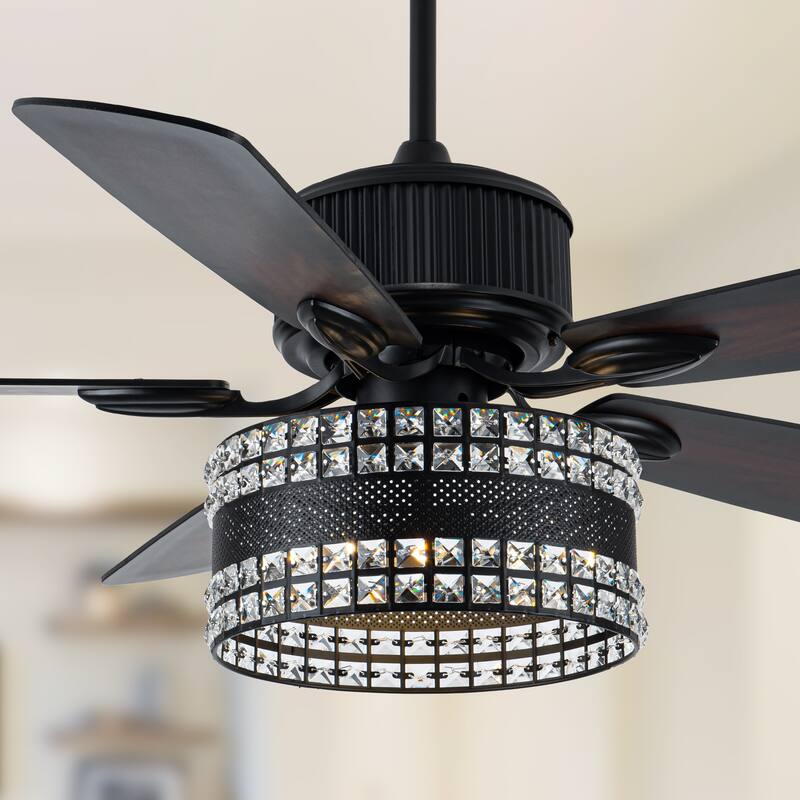 Cusp Barn 52 Inch Industrial Crystal Ceiling Fan, Modern Indoor Outdoor Lighting Fixture with Dual Finish Blades for Living Room