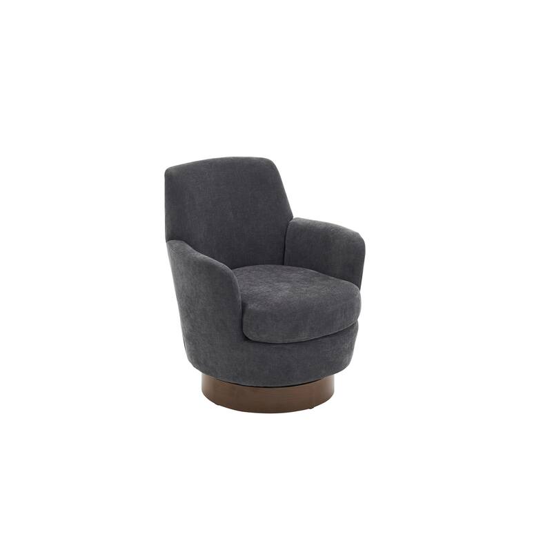 Dark Grey Modern 29.3" Upholstered Swivel Barrel Chair with Gold Stainless Steel Base