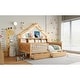 preview thumbnail 4 of 26, Modern Full Size House Bed Frame with LED Light and Guardrail, Wood Kids Storage Platform Bed with Shelves and Drawers