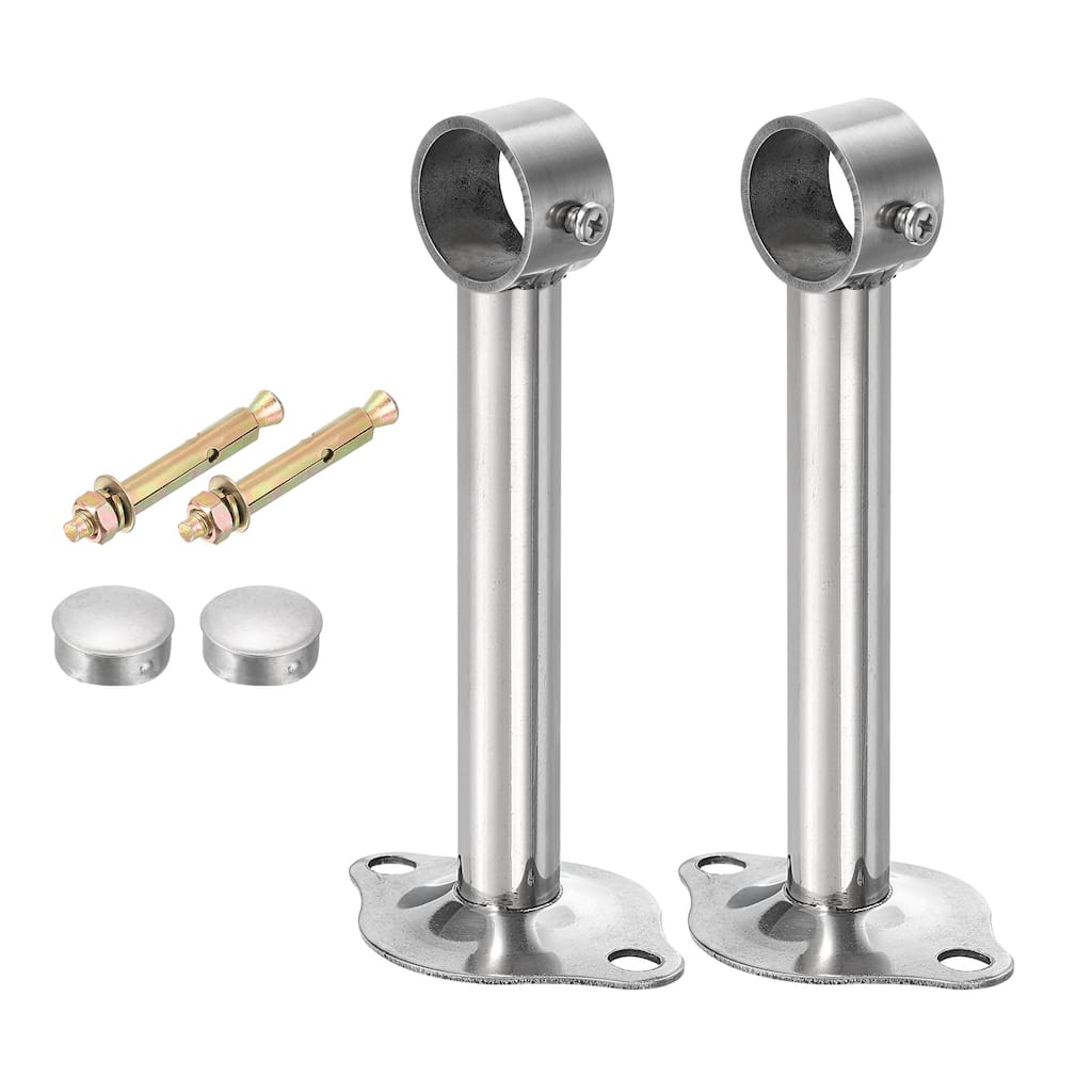 2 Pcs Ceiling Mount Curtain Rod Bracket, Stainless Steel Rod Holders - Silver