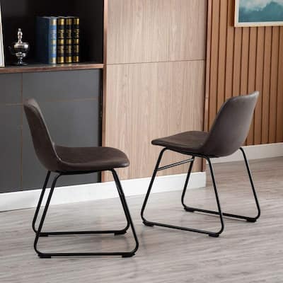 Modern Faux Leather Dining Chairs with Metal Frame (Set of 2) - 24'' H x 14.5'' W x 20.8'' D