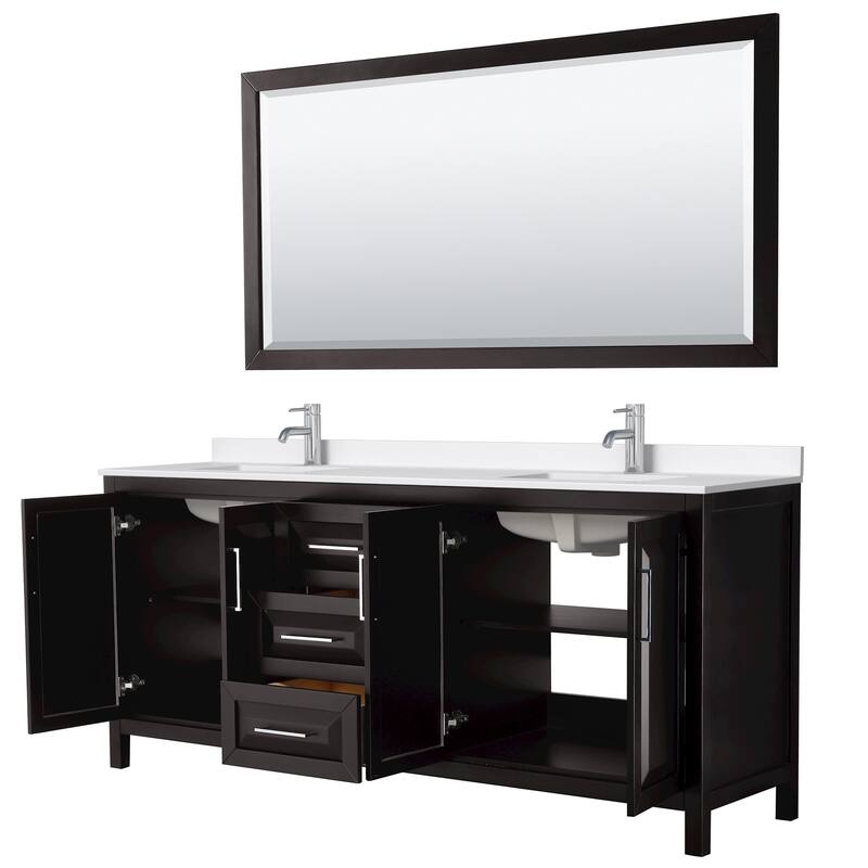 Daria 80-inch Double Vanity, Single Hole Quartz Top, 70-inch Mirror