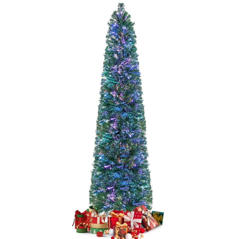 Gymax 7 FT Fiber Optic Artificial Christmas Tree Slim Pencil Xmas Tree