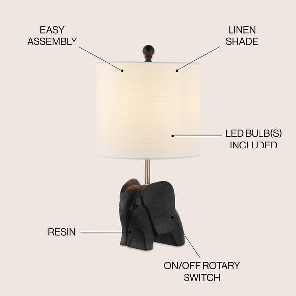 dimension image slide 6 of 7, Harlow 17.5" Eclectic Southwestern Resin/Iron Elephant LED Kids Table Lamp, by JONATHAN Y