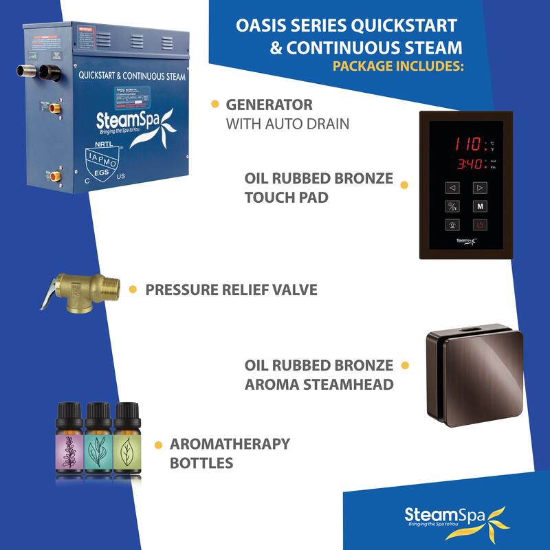 Oasis Series 9000-Watts Steam Generator with Continuous Steam Plus Easy Touch Pad and Auto Drain