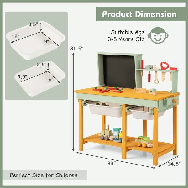 Multicolor Kids Wooden Toy Workbench with 2 Storage Baskets and Blackboard - 33" x 14.5" x 31.5" (L x W x H)