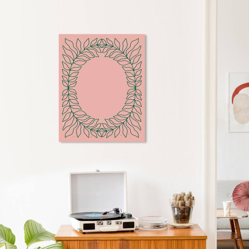 Wynwood Studio Canvas Floral and Botanical Glitter Dots and Leaf Frame Green Glam Wall Art Canvas Print - 20 x 24