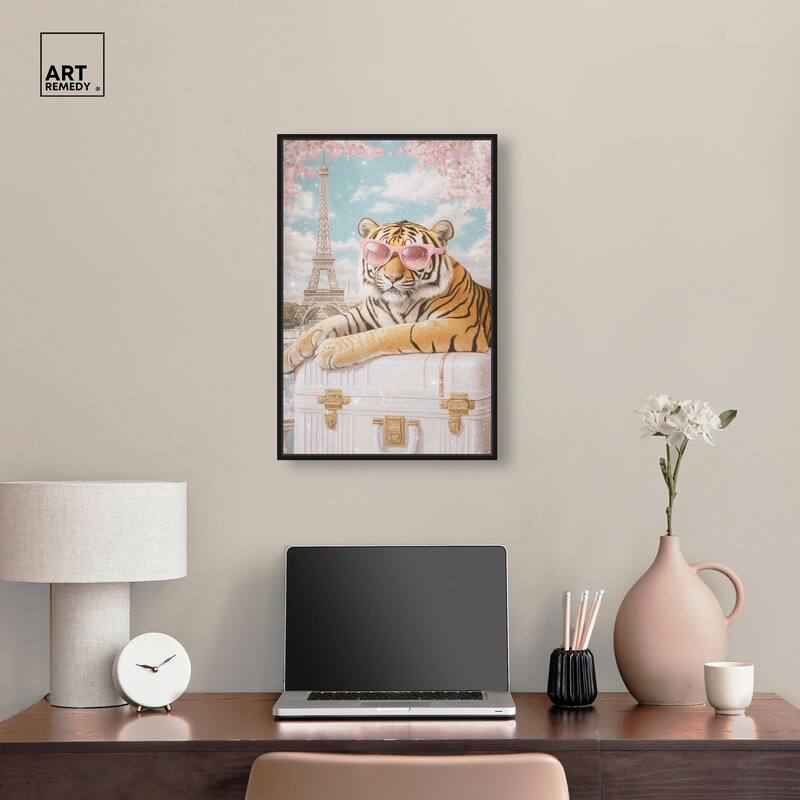 Tiger Luggage Paris Canvas by Art Remedy