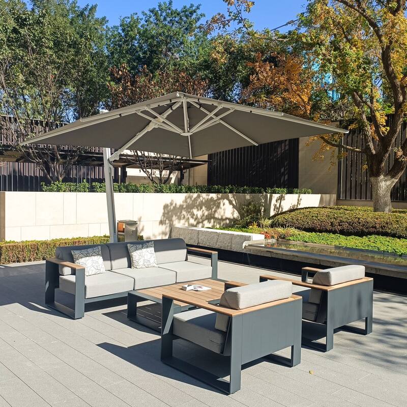 HIGOLD Cambusa Patio Conversation Set Teak Outdoor Furniture Sofa - Black