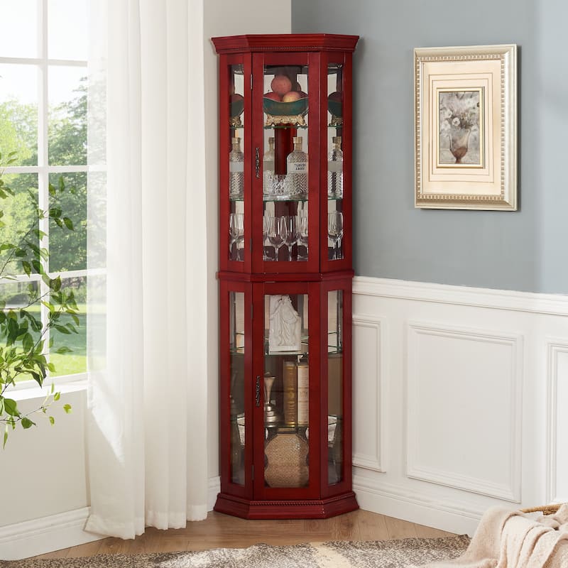 Corner Curio Cabinet Lighted Corner Display Cabinet, Bead Bulb Included