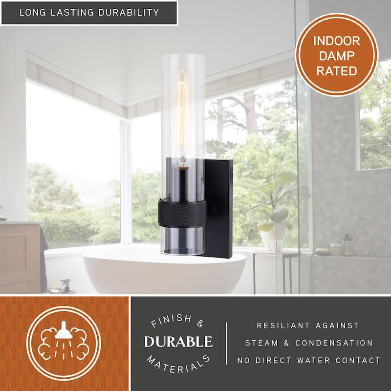 Bari 1 Light Contemporary Wall Sconce with Clear Cylinder Glass