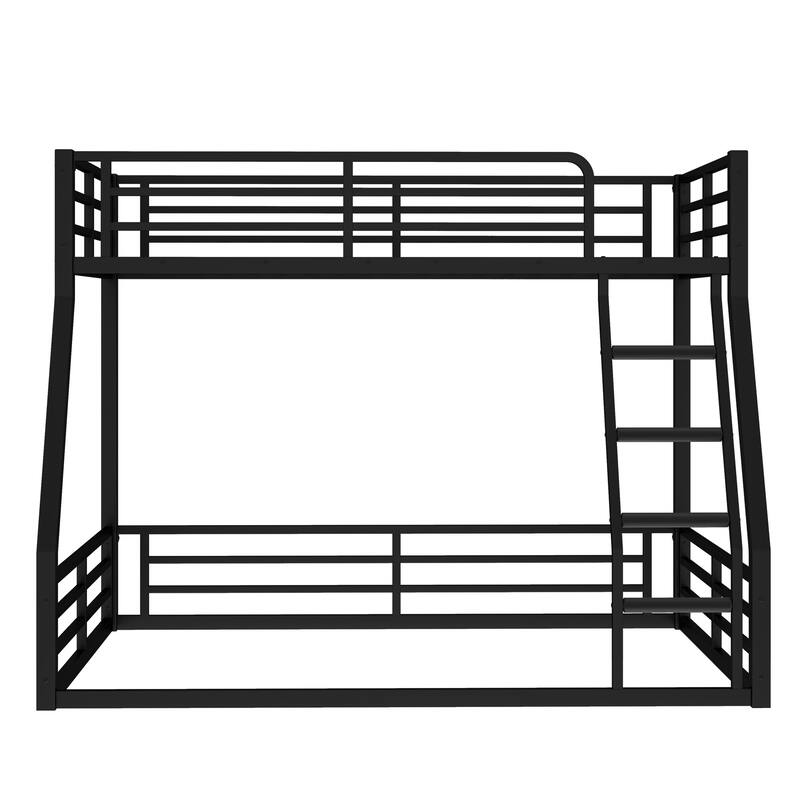 Roomfitters Twin over Full/Queen Metal Floor Bunk Bed Frame, Heavy-Duty Noise-Reduced Design, Black