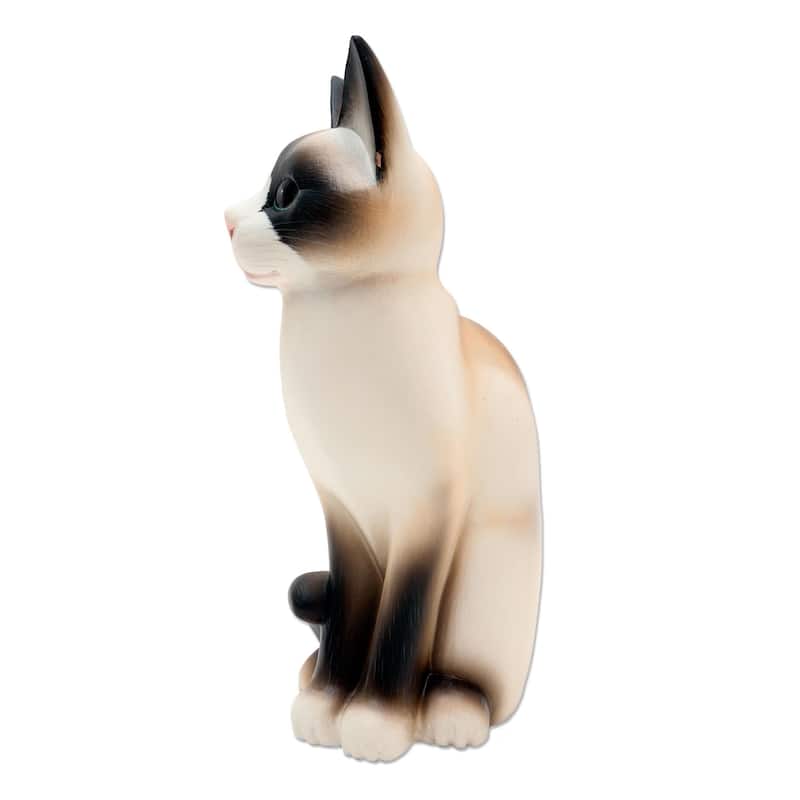 Novica Handmade Elegant Cat Wood Statuette