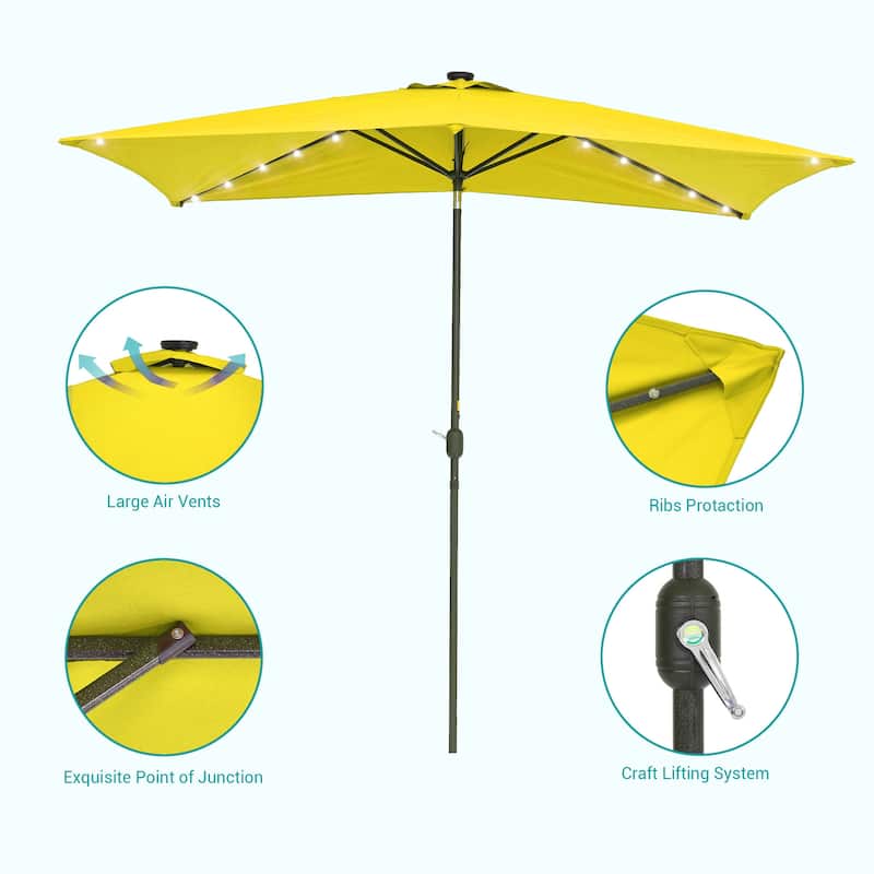 Bonosuki 10 x 6.5ft LED Patio Rectangular Umbrella Outdoor Market Umbrella Aluminium/Steel with Tilt and Crank