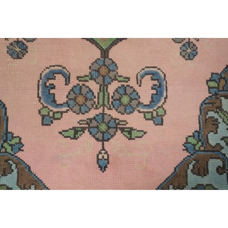 Hand Knotted Oriental 100% Wool Carpet Traditional Medallion Pink Tabriz Area Rug - 9' 7'' X 6' 4''