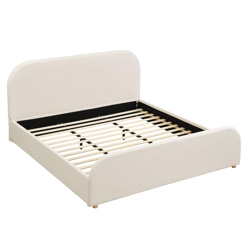 Christopher Knight Home - Thalassa Linen Bed Frame with Curved Headboard and Solid Wood Legs