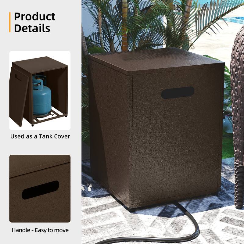 Patio Watcher Outdoor 56in. Rectangular Iron Fire Pit Table with Propane Tank Cover