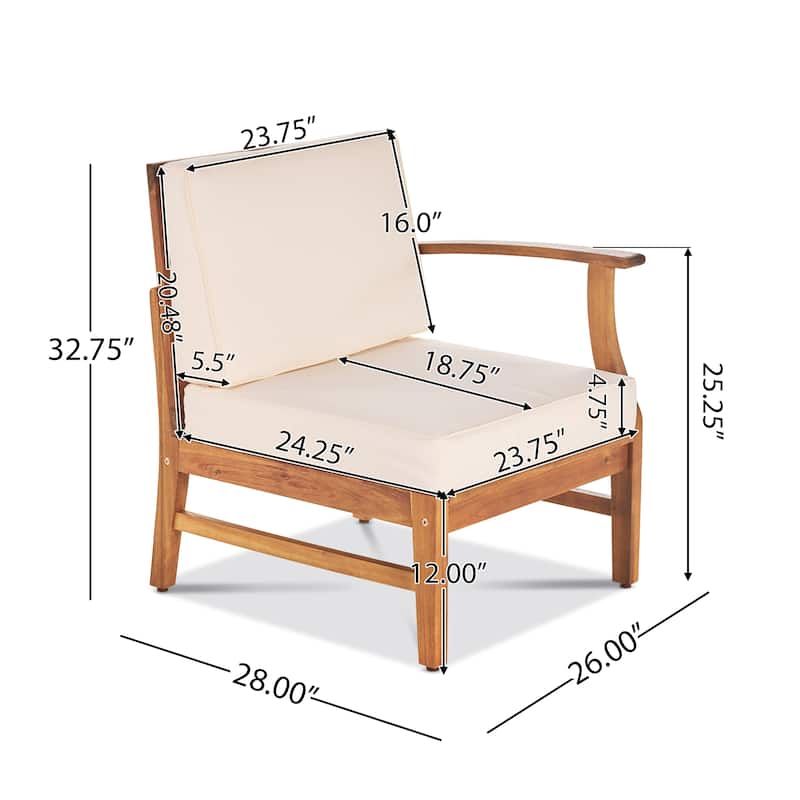 Roomfitters 3-Seater Outdoor Sofa Set with Coffee Table, Solid Acacia Wood Frame and Cream Cushions