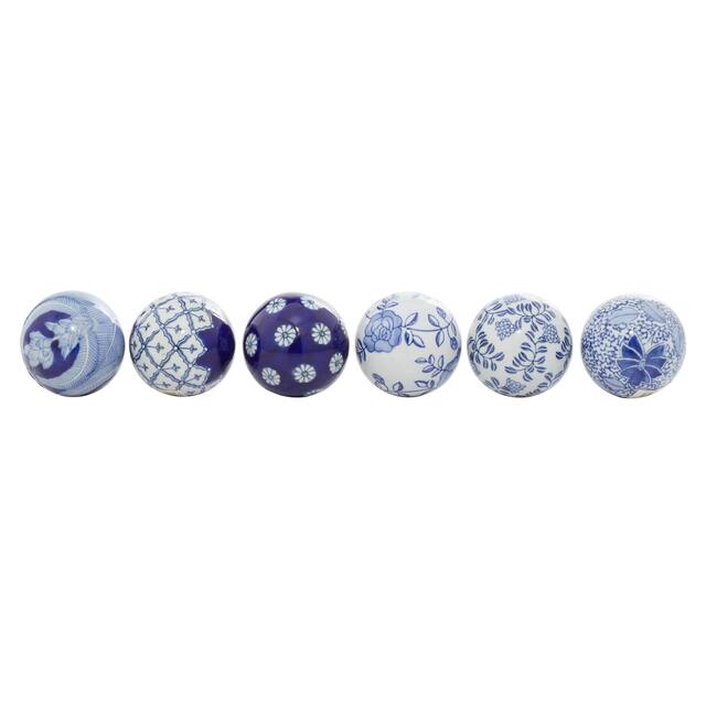 Black or Blue Patten Ceramic Traditional Round Orbs/Balls (Set of 6) - 3 x 3 x 3Round