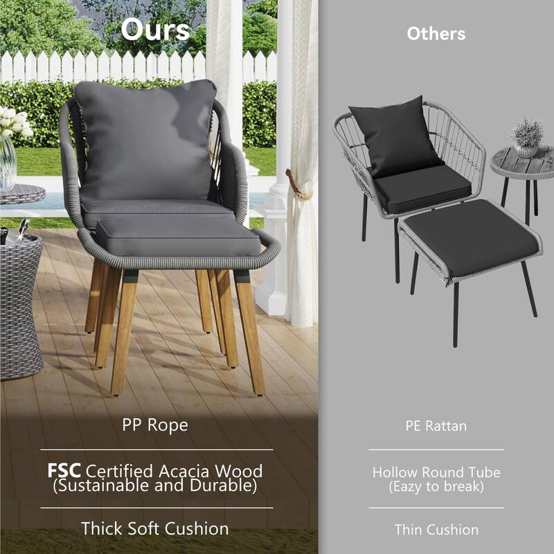 5-Piece Patio Furniture Conversation Set with Wicker Cool Bar Table and Ottomans