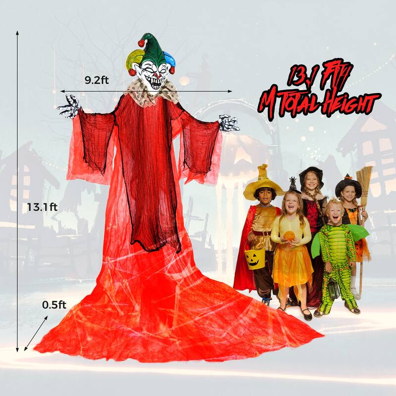 13.1 FT Hanging Halloween Clown with Lighted Eyes and Adjustable Arms