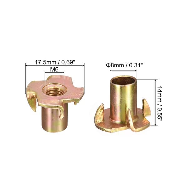M6x14mm TNuts 4 Pronged Tee Nut Threaded Inserts for Wood 80pcs