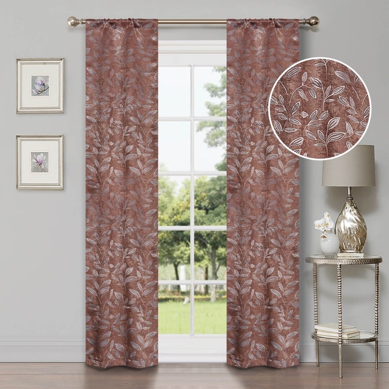 Superior Modern Bohemian Leaves Room Darkening Curtains with Grommets