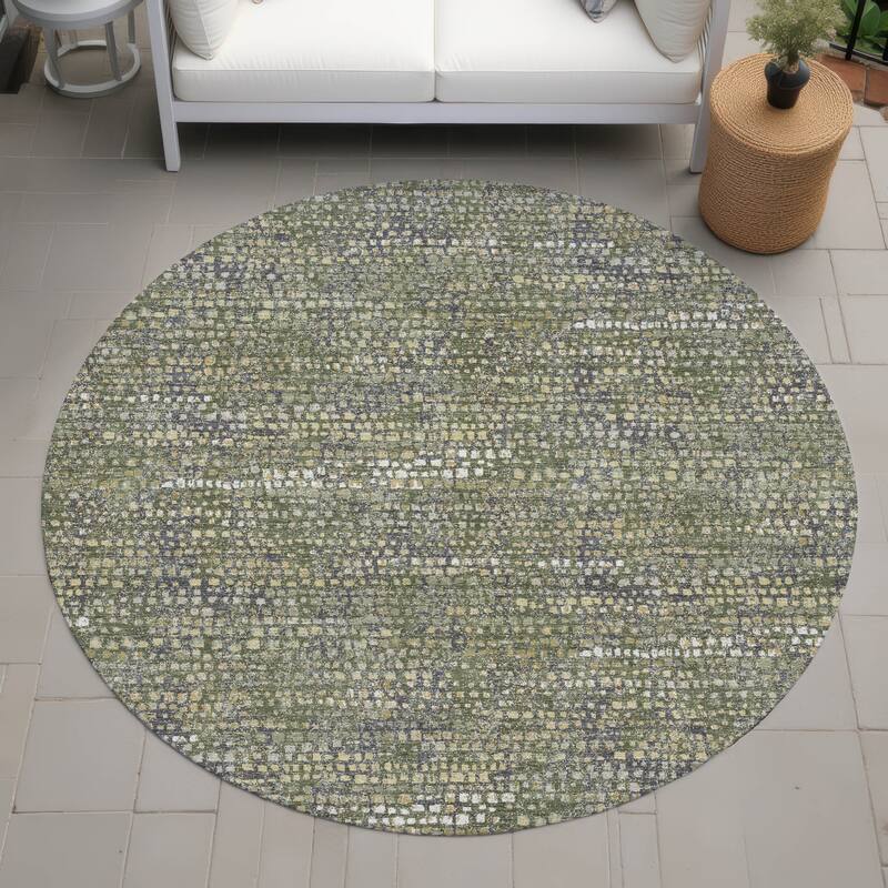 Machine Washable Indoor/ Outdoor Casual Kersey Chantille Rug - Olive - 8' x 8'