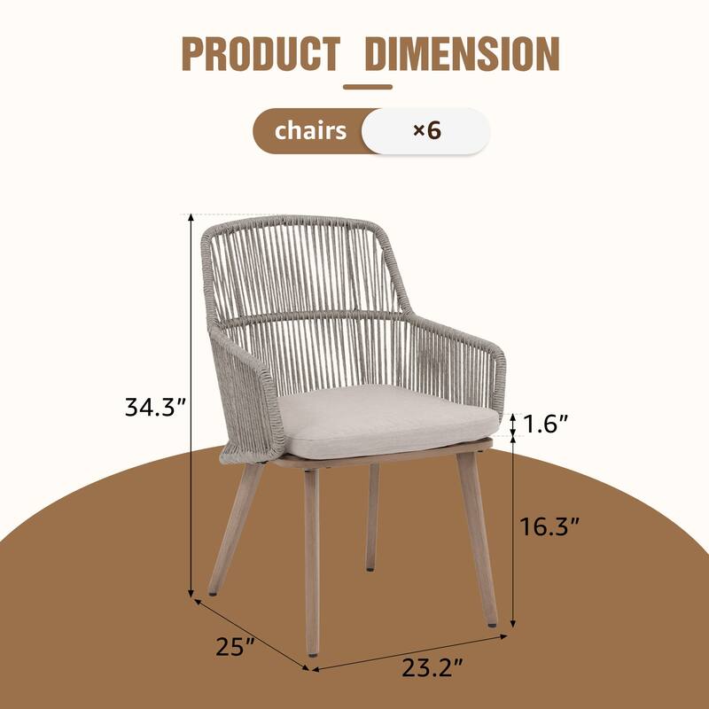 Outdoor Patio Dining Set PE Wicker Arm Chair and Extendable Dining Table (7-Piece Set)