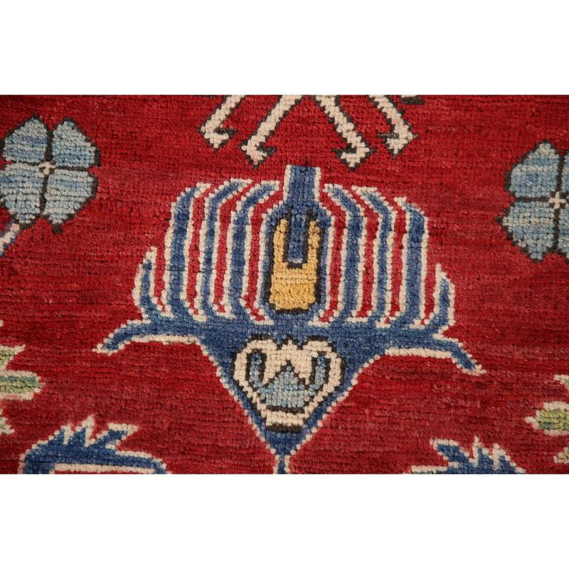 Geometric Red Kazak Oriental Rug Handmade Traditional Wool Carpet - 3'4"x 5'3"