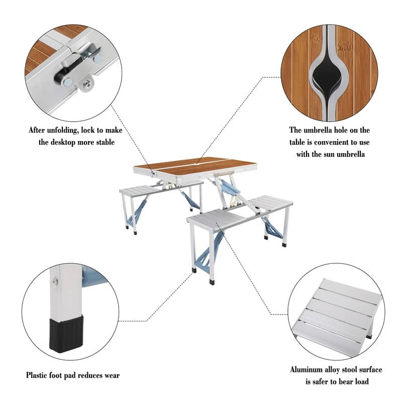 Aluminum Alloy Outdoor Dining Table And Chairs Wood Grain Top