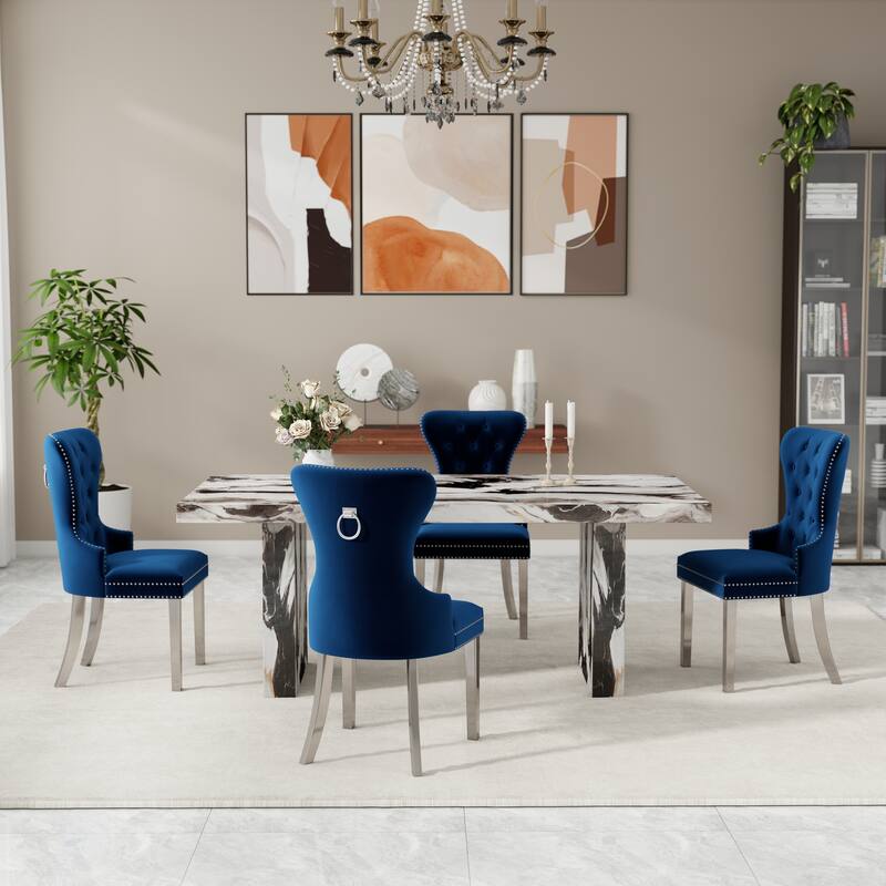 Roundhill Furniture Cavira 5-Piece Modern Faux Marble Dining Set