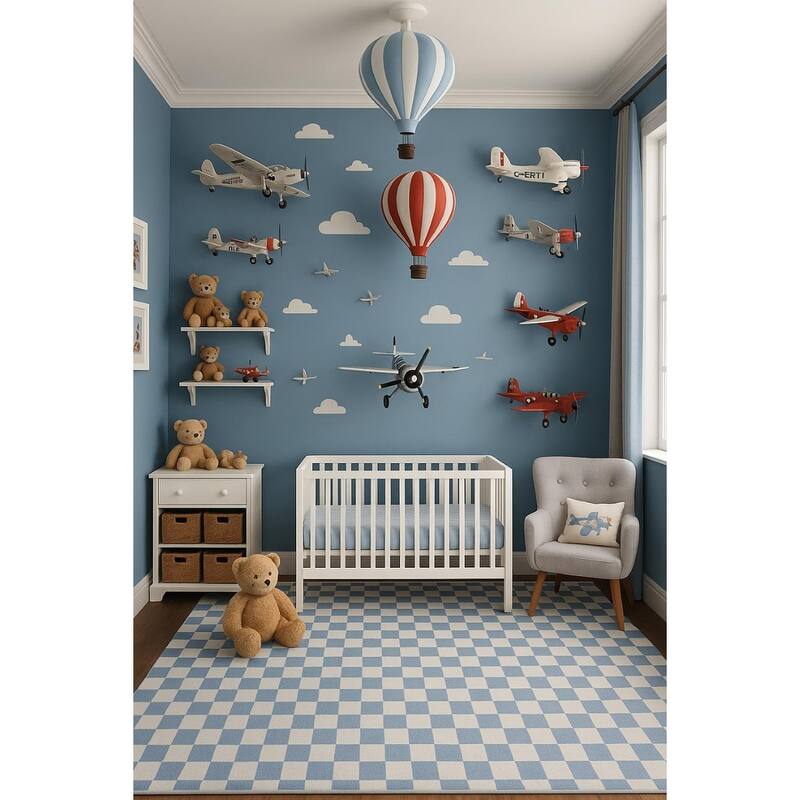 Rug Branch Kids Metro Checkered Harbor Blue Indoor Soft Area Rug