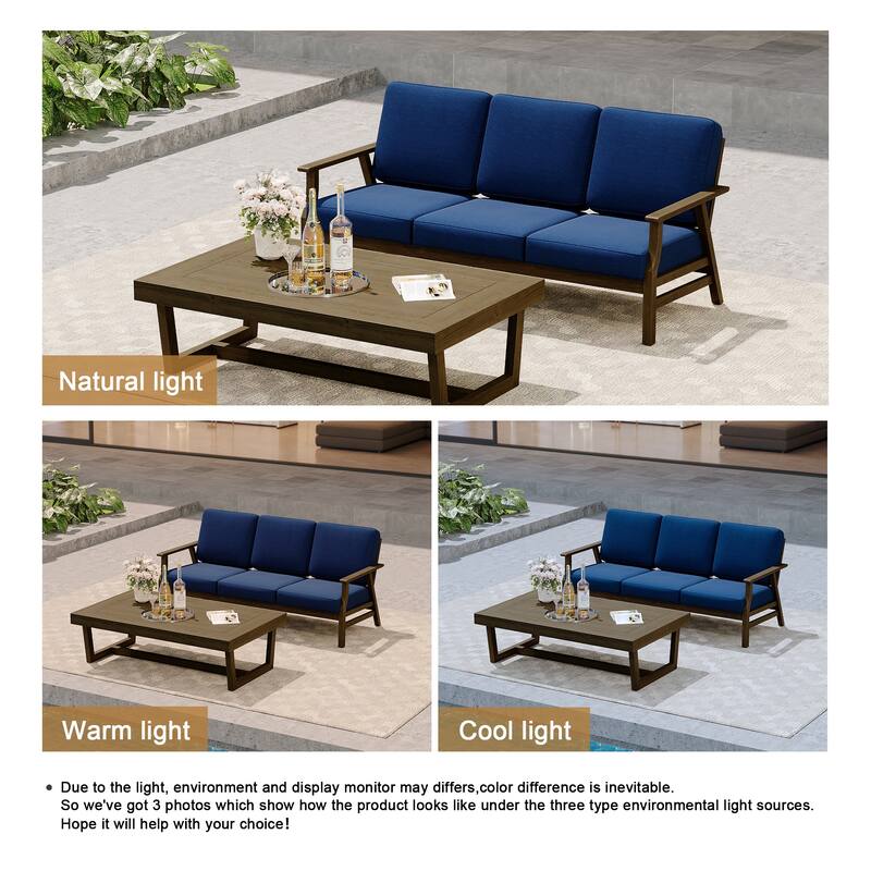 Modern Wood Outdoor Patio Sofa Loveseat with Cushion