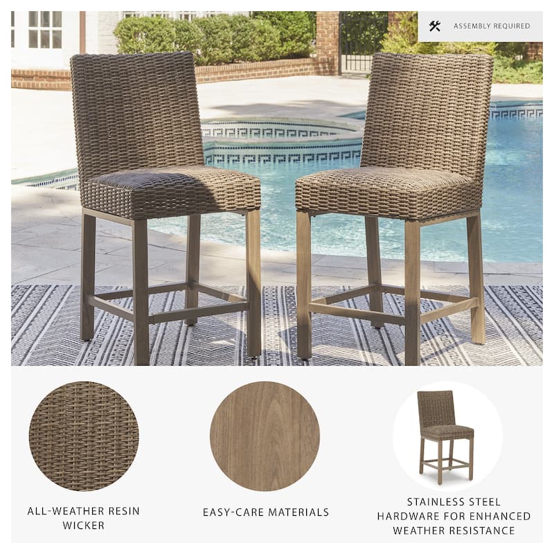 Signature Design by Ashley Walton Bridge Driftwood Outdoor Bar Stool (Set of 2) - 20.38" W x 26.88" D x 44.5" H