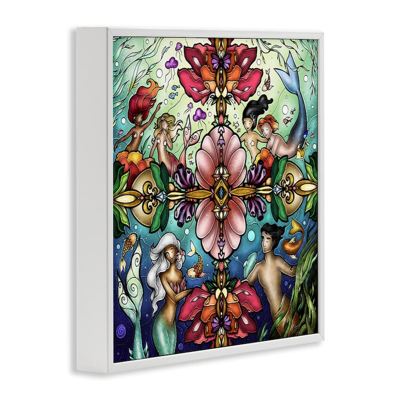 Stupell Detailed Stain Glass Style Mermaids Framed Giclee Art Design By Mandie Manzano