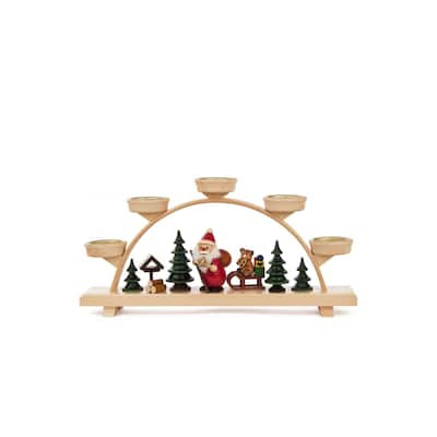12.75" Dregeno Arch Santa Claus and Bear Christmas Tea Light Candle Holder