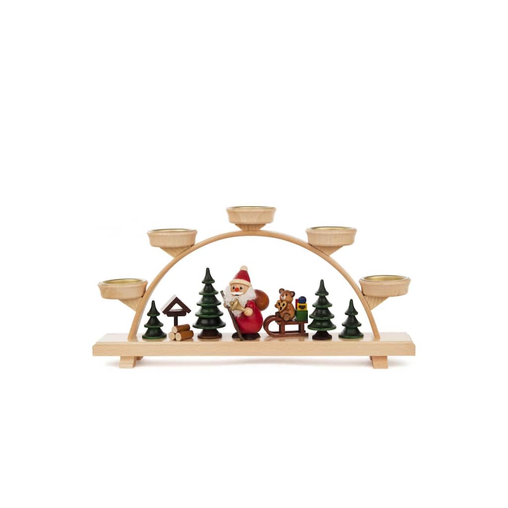 12.75" Dregeno Arch Santa Claus and Bear Christmas Tea Light Candle Holder