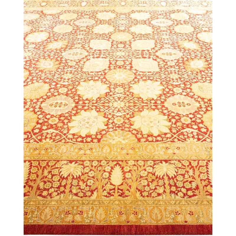Overton Handknotted Wool Traditional Oriental Orange Area Rug - 8' x 10'