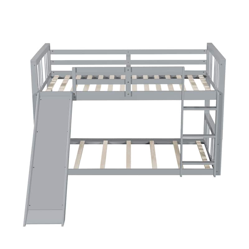 Twin Over Twin Bunk Bed Floor Bunk Bed with Slide and Ladder