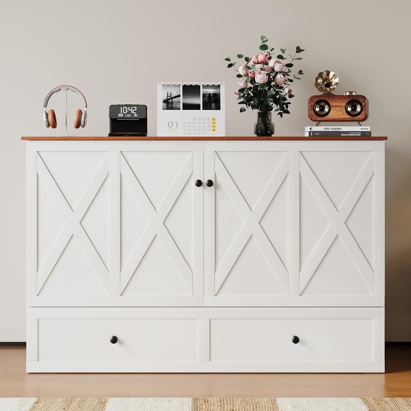 Mixoy Modern Full/Queen Size Murphy Bed Chest with USB and Storage,No Mattress
