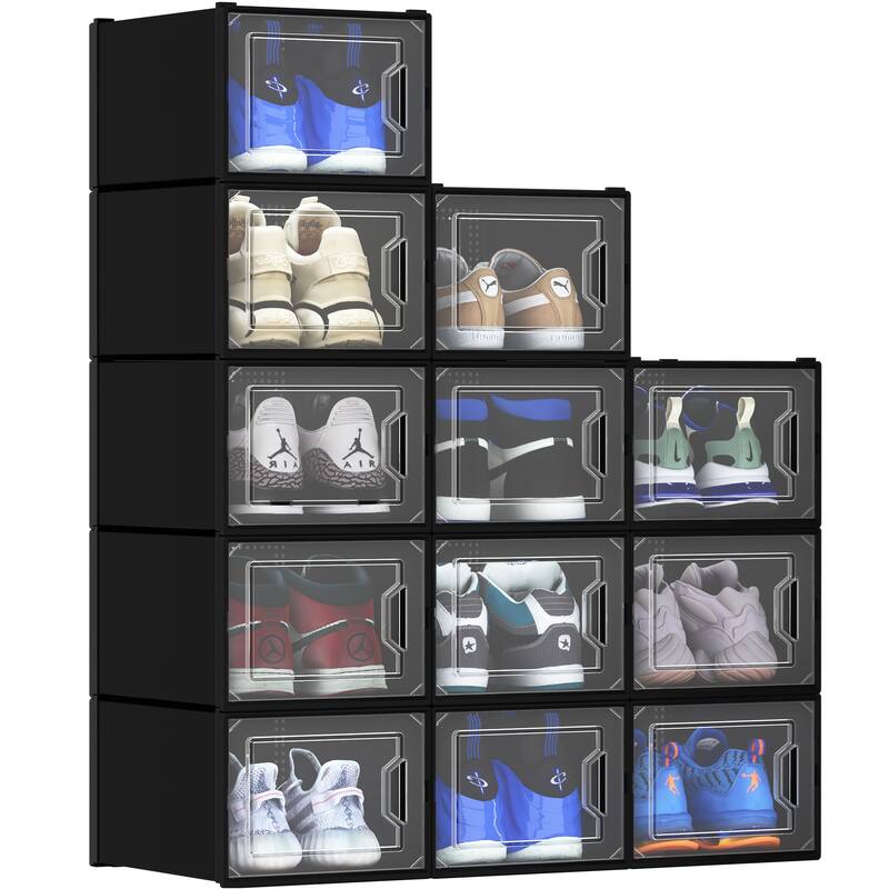 XL Shoe Storage Box Set of 12 Shoe Storage Organizers Stackable Shoe Storage Box Rack Containers Drawers