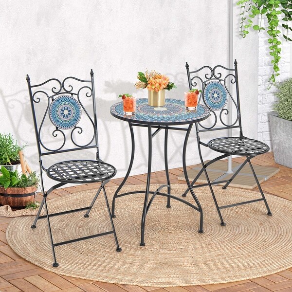 Costway 3pcs Patio Bistro Set Mosaic Pattern Heavy Duty Metal Dining Seee Details Bed Bath Beyond 38911502